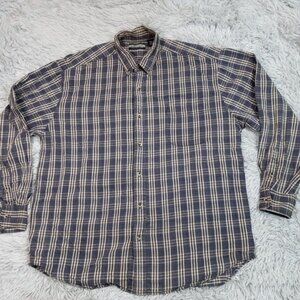 County Seat Mens Shirt Blue XL Button‎ Up Plaid Pocket Casual Chore Casual